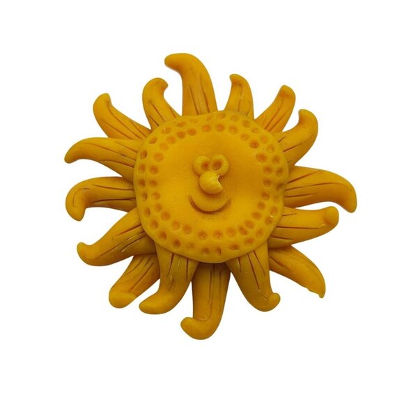 Vintage Handmade Yellow Smiling Sun Clay Brooch Artist Made - Picture 1 of 4